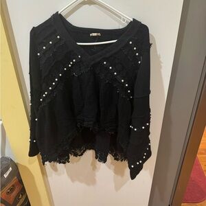 POL Black Blouse with Pearl Details
